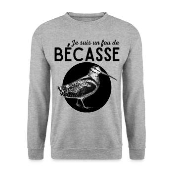T shirt chasse fou de bécasse cadeau chasseur - Sweat-shirt Unisexe - gris chiné - Devant - Alina (178cm) & Michal (187cm)