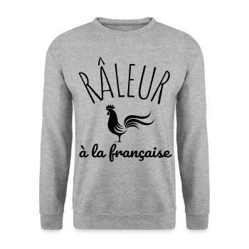 râleur à la française humour homme cadeau - Sweat-shirt Unisexe - gris chiné - Devant - Alina (178cm) & Michal (187cm)