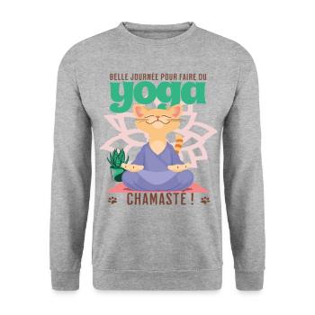 Joga chat chamaste humour yoga namaste cadeau - Sweat-shirt Unisexe - gris chiné - Devant - Alina (178cm) & Michal (187cm)