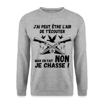 Chasse humour je chasse cadeau chasseur chasseuse - Sweat-shirt Unisexe - gris chiné - Devant - Alina (178cm) & Michal (187cm)