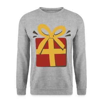 Weihnachtsgeschenk rotes Geschenk goldenes Band - Unisex Pullover - Weißgrau meliert - Vorne - Alina (178cm) & Michal (187cm)