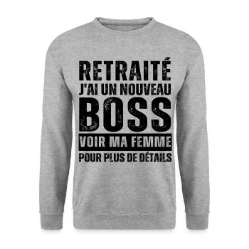 Retraité j' ai un nouveau chef humour retraite - Sweat-shirt Unisexe - gris chiné - Devant - Alina (178cm) & Michal (187cm)
