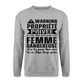 Warning propriété privée humour couple St Valentin - Sweat-shirt Unisexe - gris chiné - Devant - Alina (178cm) & Michal (187cm)
