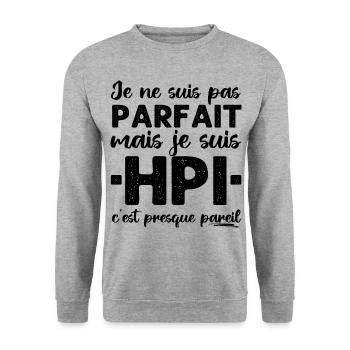 Je suis HPI Haut Potentiel Intellectuel cadeau - Sweat-shirt Unisexe - gris chiné - Devant - Alina (178cm) & Michal (187cm)