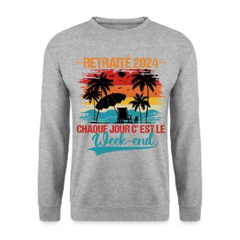 Retraité 2024 humour retraite cadeau pour retraité - Sweat-shirt Unisexe - gris chiné - Devant - Alina (178cm) & Michal (187cm)