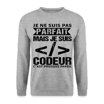 Humour Geek Cadeau Développeur Codeur Programmeur - Sweat-shirt Unisexe - gris chiné - Devant - Alina (178cm) & Michal (187cm)