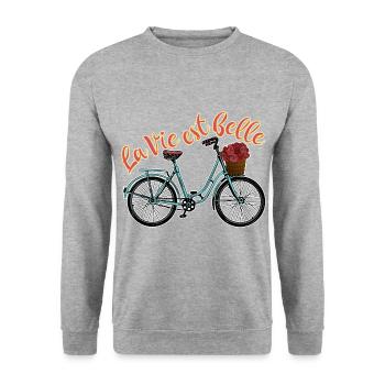 La Vie Est Belle - La vie est belle Français - Sweat-shirt Unisexe - gris chiné - Devant - Alina (178cm) & Michal (187cm)