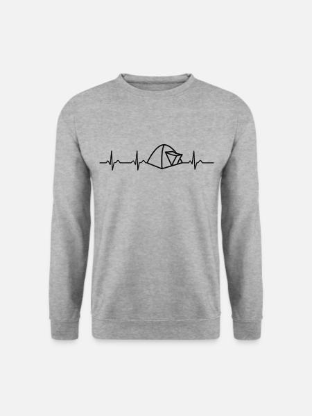 Herzschlag Camping schwarz - Unisex Pullover - Weißgrau meliert