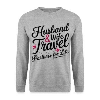 Paar, das Ehemann und Ehefrau zusammenbringt Reisepartner - Unisex Pullover - Weißgrau meliert - Vorne - Alina (178cm) & Michal (187cm)