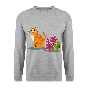 Lustiges Katzen Design - Unisex Pullover - Weißgrau meliert - Vorne - Alina (178cm) & Michal (187cm)