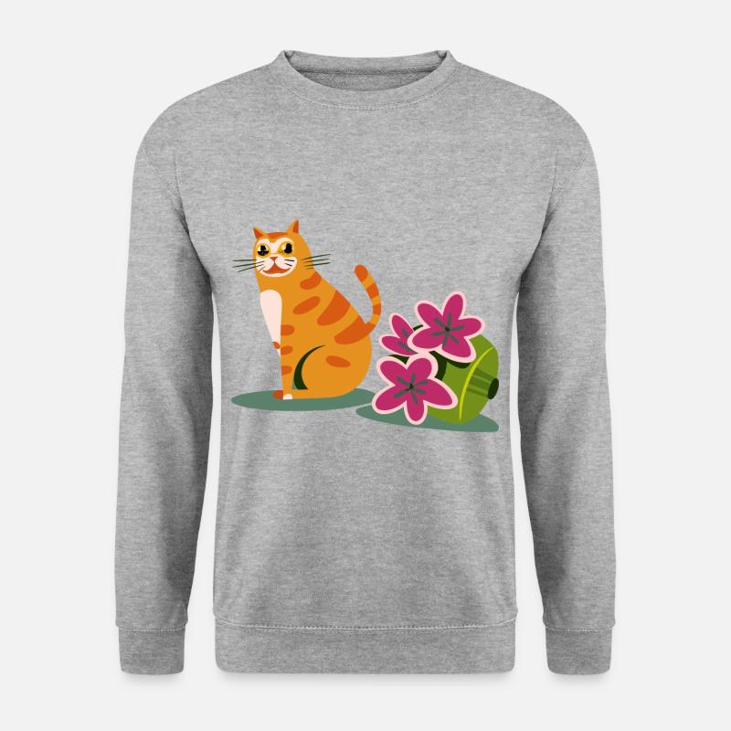 Lustiges Katzen Design - Unisex Pullover - Weißgrau meliert