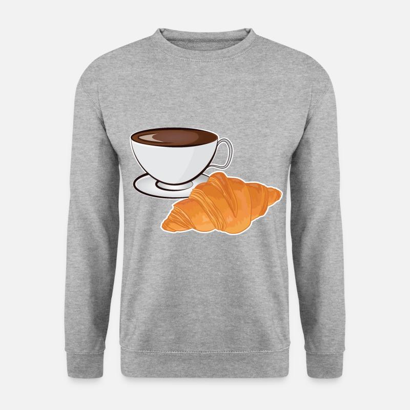 Kaffee mit Croissant - Französisches Cafe Francophile - Unisex Pullover - Weißgrau meliert