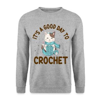 C’est une bonne journée pour crocheter , Amateur de crochet - Sweat-shirt Unisexe - gris chiné - Devant - Alina (178cm) & Michal (187cm)