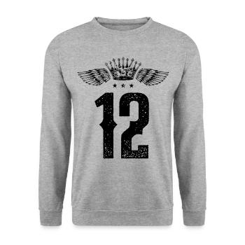 12 Zahl Krone - Unisex Pullover - Weißgrau meliert - Vorne - Alina (178cm) & Michal (187cm)