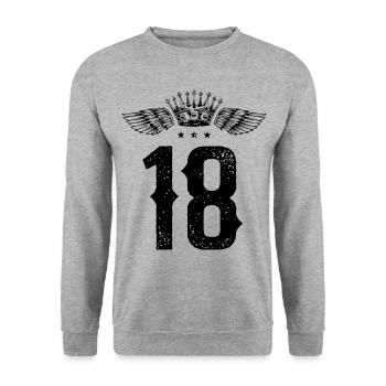 18 Zahl Krone - Unisex Pullover - Weißgrau meliert - Vorne - Alina (178cm) & Michal (187cm)
