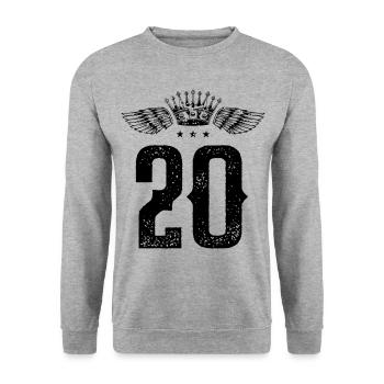 20 Zahl Krone - Unisex Pullover - Weißgrau meliert - Vorne - Alina (178cm) & Michal (187cm)
