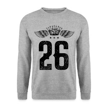 26 Zahl Krone - Unisex Pullover - Weißgrau meliert - Vorne - Alina (178cm) & Michal (187cm)