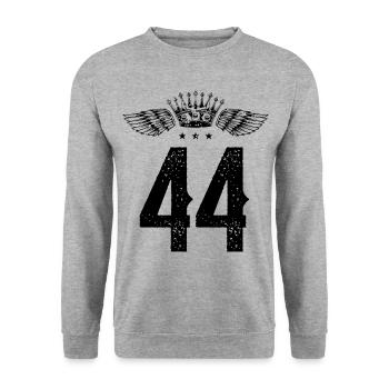 44 Zahl Krone - Unisex Pullover - Weißgrau meliert - Vorne - Alina (178cm) & Michal (187cm)