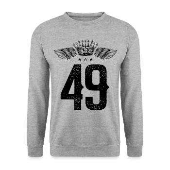 49 Zahl Krone - Unisex Pullover - Weißgrau meliert - Vorne - Alina (178cm) & Michal (187cm)