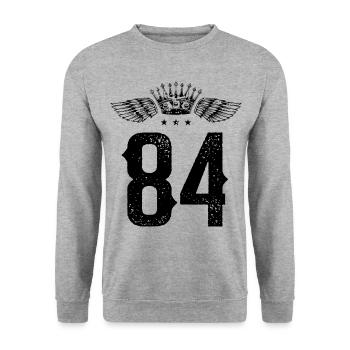84 Zahl Krone - Unisex Pullover - Weißgrau meliert - Vorne - Alina (178cm) & Michal (187cm)