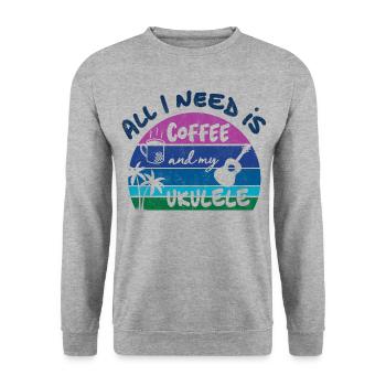 All I need is coffee and my Ukulele - retro sunset - Unisex Pullover - Weißgrau meliert - Vorne - Alina (178cm) & Michal (187cm)