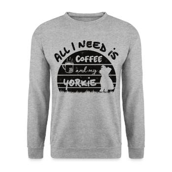 All I need is coffee and my Yorkie - schwarz - Unisex Pullover - Weißgrau meliert - Vorne - Alina (178cm) & Michal (187cm)