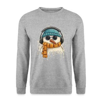 Groovy Funky Pop Art Snowman DJ with Headphones - Unisex Sweatshirt - salt & pepper - Front - Alina (178cm) & Michal (187cm)