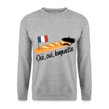 Oui Oui Baguette - Drôle Français Food - Sweat-shirt Unisexe - gris chiné - Devant - Alina (178cm) & Michal (187cm)