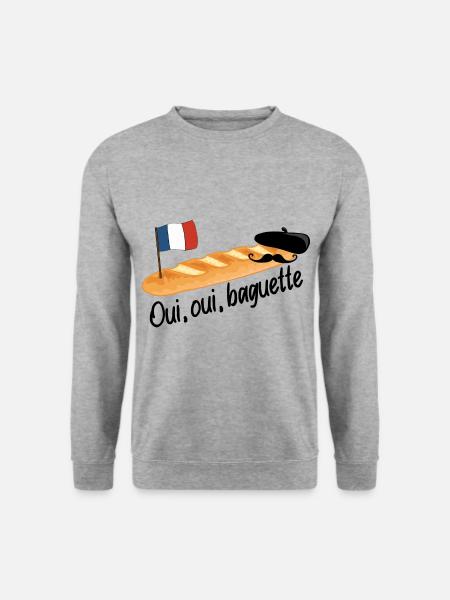 Oui Oui Baguette - Lustiges französisches Essen - Unisex Pullover - Weißgrau meliert