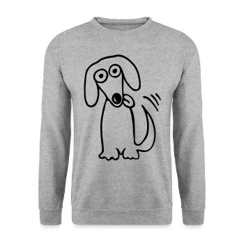 lustiger süßer Hund Dackel Comic Cartoon Hunde Fun - Unisex Pullover - Weißgrau meliert - Vorne - Alina (178cm) & Michal (187cm)