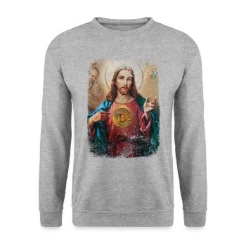En crypto, nous faisons confiance à Jesus Bitcoin BTC HODL trader - Sweat-shirt Unisexe - gris chiné - Devant - Alina (178cm) & Michal (187cm)