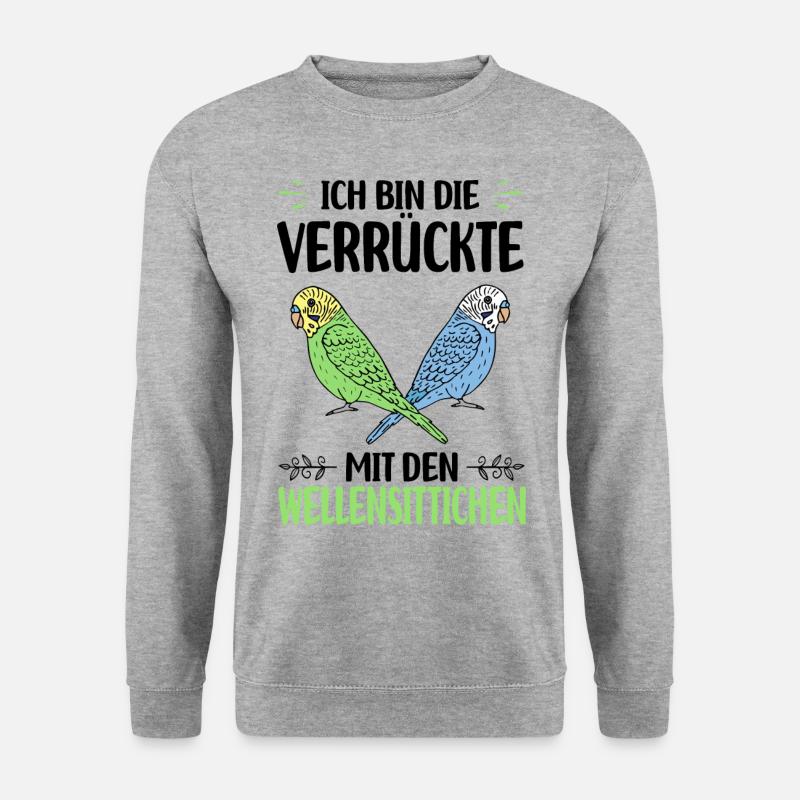 Wellensittich Vogel - Unisex Pullover - Weißgrau meliert