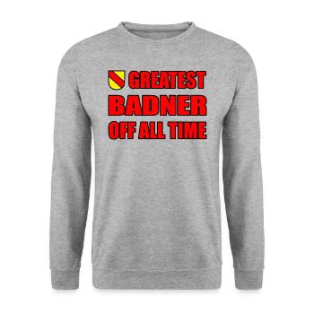 Witziger Badner Spruch Badisch Großherzogtum Baden - Unisex Pullover - Weißgrau meliert - Vorne - Alina (178cm) & Michal (187cm)