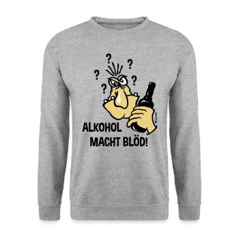 Alkohol Macht Blöd! (Karikatur / 3C) - Unisex Pullover - Weißgrau meliert - Vorne - Alina (178cm) & Michal (187cm)