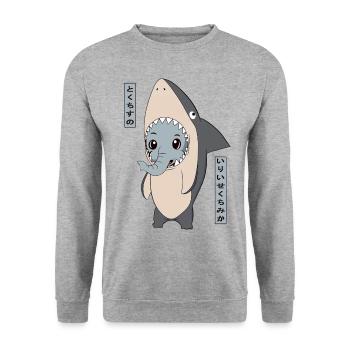 Elefant Hai Kostüm Lustige Tiere - Unisex Pullover - Weißgrau meliert - Vorne - Alina (178cm) & Michal (187cm)