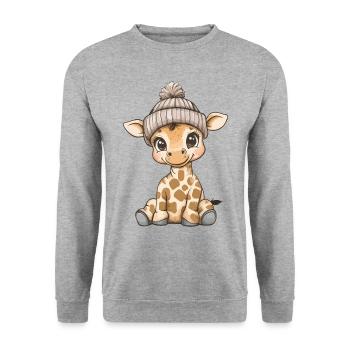 Giraffe Süß Niedlich Baby Kinder Tier Cartoon - Unisex Pullover - Weißgrau meliert - Vorne - Alina (178cm) & Michal (187cm)
