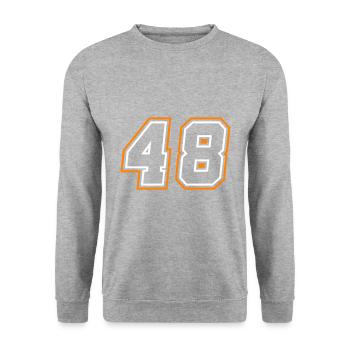 48 Zahl symbol - Unisex Pullover - Weißgrau meliert - Vorne - Alina (178cm) & Michal (187cm)