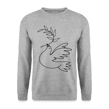 Friedenstaube - Unisex Pullover - Weißgrau meliert - Vorne - Alina (178cm) & Michal (187cm)