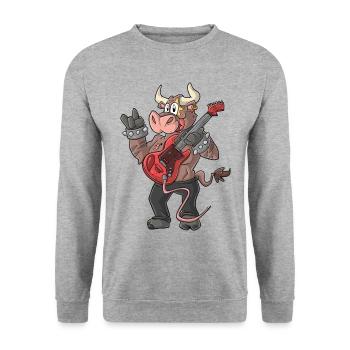 Rocker / Stier Gitarrist - Unisex Pullover - Weißgrau meliert - Vorne - Alina (178cm) & Michal (187cm)