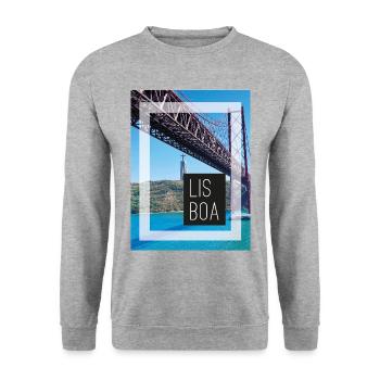 Lissabon LISBOA - Ponte de 25 Abril - Unisex Pullover - Weißgrau meliert - Vorne - Alina (178cm) & Michal (187cm)