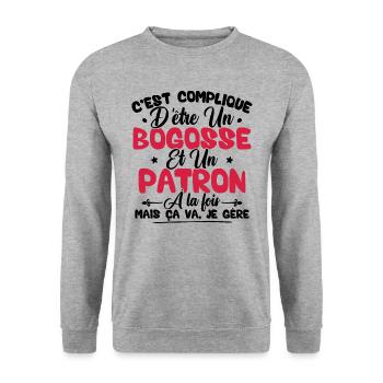 Compliqué d'être un bogosse et un patron - Sweat-shirt Unisexe - gris chiné - Devant - Alina (178cm) & Michal (187cm)