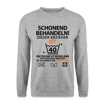 40. Geburtstag Erzieher lustig mit Spruch - Unisex Pullover - Weißgrau meliert - Vorne - Alina (178cm) & Michal (187cm)