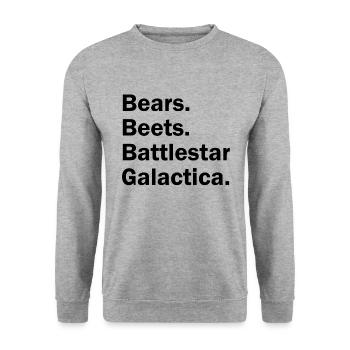 Bears Beets Battlestar Galactica | The Office - Unisex Pullover - Weißgrau meliert - Vorne - Alina (178cm) & Michal (187cm)