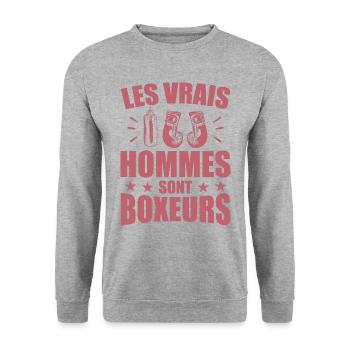 Les Vrais Hommes Sont Boxeurs Humour Boxe - Sweat-shirt Unisexe - gris chiné - Devant - Alina (178cm) & Michal (187cm)