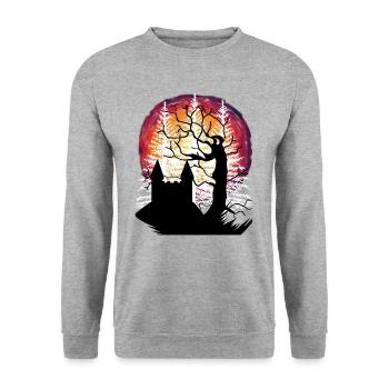 Baum Burg Mittelalter Fantasy Festung Schloss - Unisex Pullover - Weißgrau meliert - Vorne - Alina (178cm) & Michal (187cm)