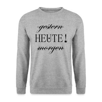 Heute! Motivation positive Energie - Unisex Pullover - Weißgrau meliert - Vorne - Alina (178cm) & Michal (187cm)