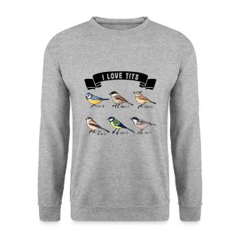 Bird watching Funny I Love Tits Gift - Unisex Sweatshirt - salt & pepper - Front - Alina (178cm) & Michal (187cm)