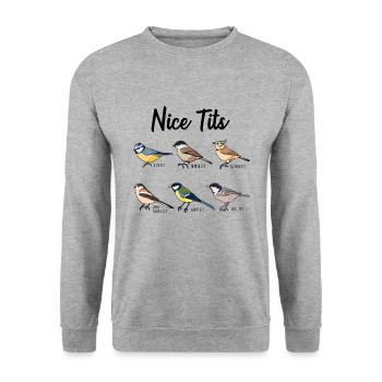 Nice Tits - Observation d'oiseaux drôle - Sweat-shirt Unisexe - gris chiné - Devant - Alina (178cm) & Michal (187cm)