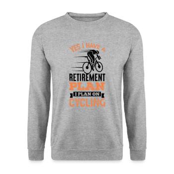 Altersvorsorge Radfahren Radfahrer Geschenk Papa - Unisex Pullover - Weißgrau meliert - Vorne - Alina (178cm) & Michal (187cm)
