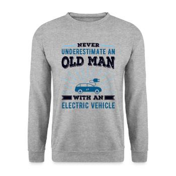 Alter Mann mit einem Elektrofahrzeug Vatertagsgeschenk - Unisex Pullover - Weißgrau meliert - Vorne - Alina (178cm) & Michal (187cm)